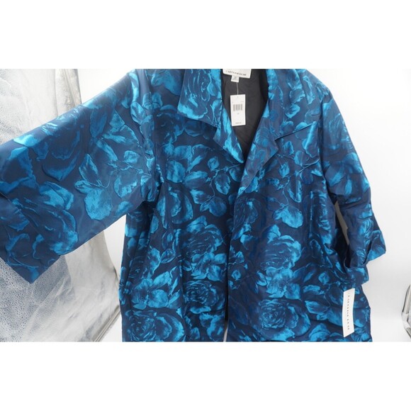 Caroline Rose NWT Navy & Turquoise Floral Jacquard Artsy Jacket Plus Size 3X - Picture 2 of 12